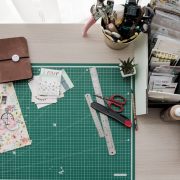 work desk with craft things on it